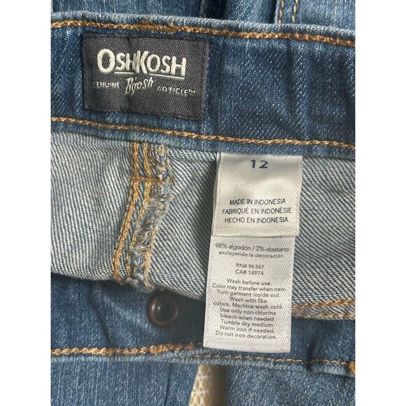 OshKosh Girls Jeans Floral Patchwork Straight Leg Size 12 Blue Denim Stretch - Picture 3 of 8